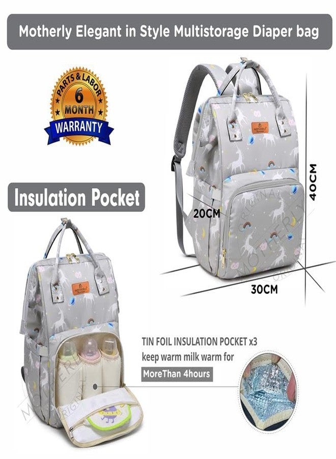Motherly Elegant Diaper Bag for Mothers for Travel, Maternity Bag for Newborn Baby, Mothers Travelling Bag, Multipocket Water Resistant Baby Bag, Hospital Bag with Warranty (Unicorn Gray-Style3) - Image 2